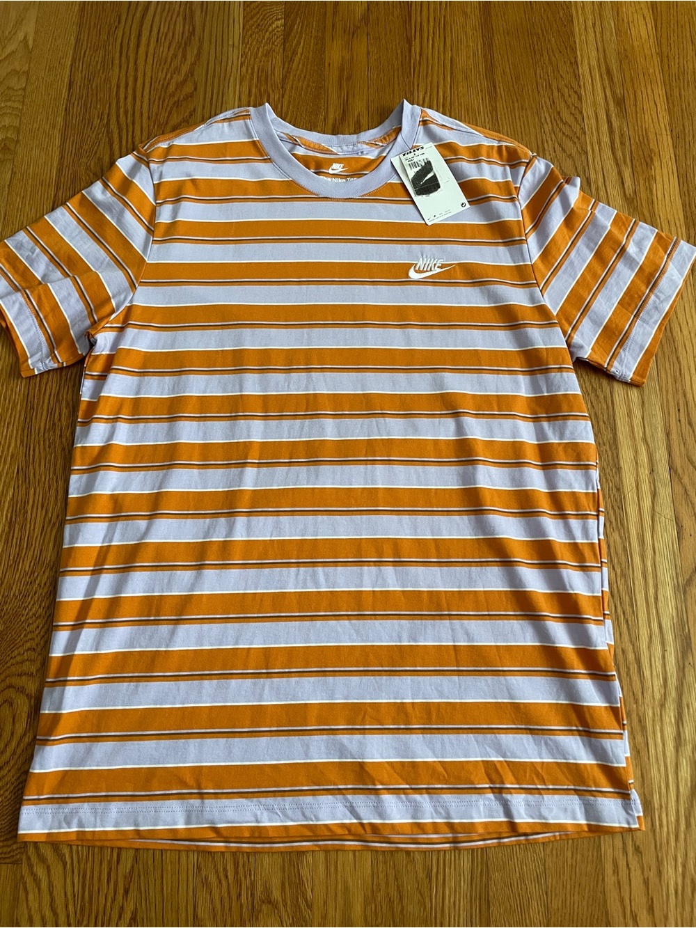 Nike Men’s Orange & purple Striped Crew Tee with Embroidered Logo New